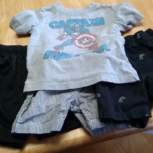 Captain America shirt and three size 2t boy shorts